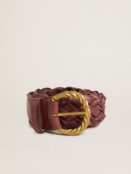 Women's burgundy woven leather belt