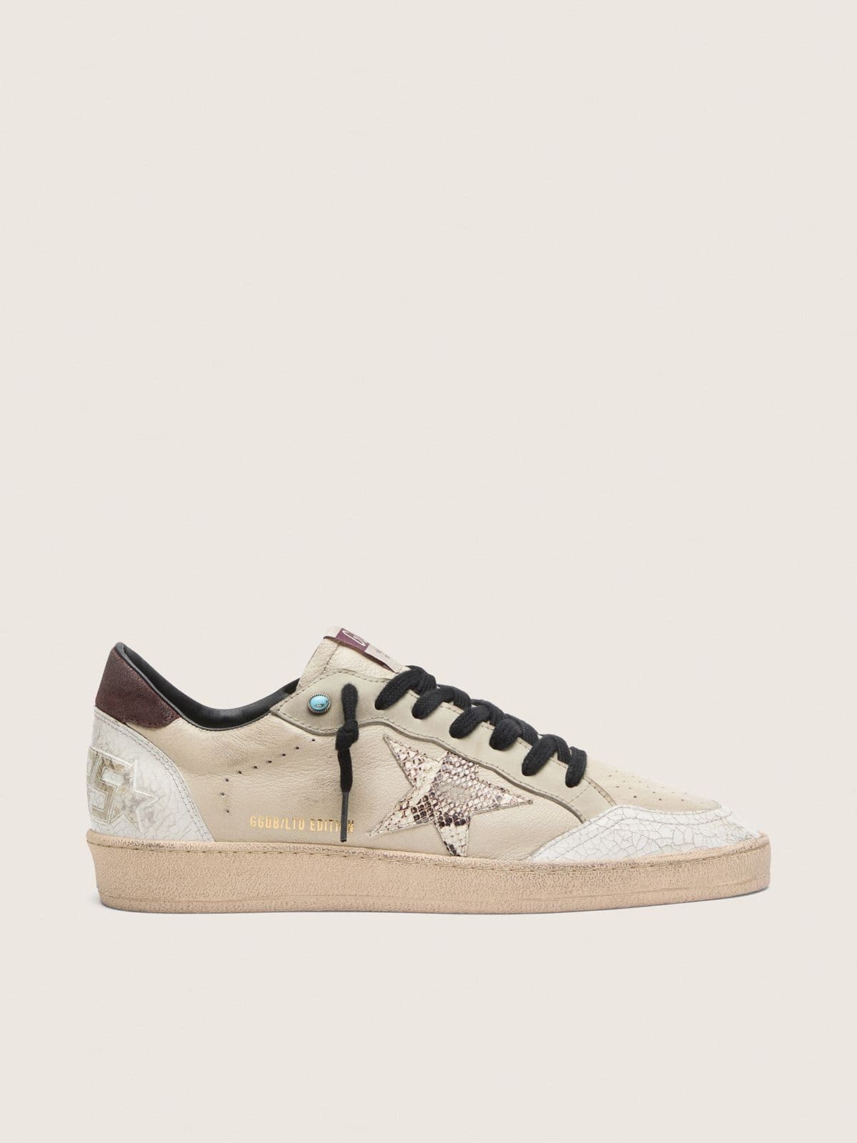 91e8742a18fda2ed77a5dce46dbb12ee3311eb1150e109922157962d180bc12e Men's Ball Star LTD in cream leather with snake-print star - Image 1