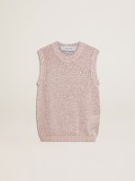 Mesh knit top with sequins and contrasting details