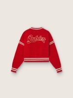 Women's boxy sweater in red cotton with embroidery - Image 2