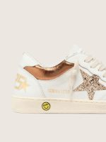 Young Ball Star in white leather with gold glitter star and orange laminated leather inserts - Image 4