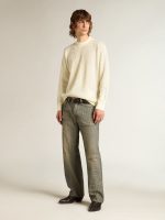 Men's crew-neck sweater in white merino wool with all-over crystals - Image 3