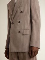Men's beige chevron wool blend double-breasted blazer - Image 6