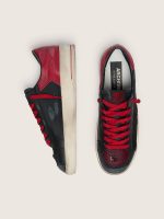 Men's Stardan in black leather with red star and black mesh and red leather inserts - Image 3