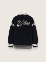 Men's boxy sweater in dark blue cotton with embroidery - Image 2