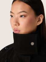 Women's oversized jacket in black cotton twill with floral sequin embroidery - Image 4