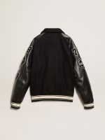 Black wool bomber jacket with patch - Image 6