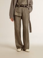 Women's green viscose-blend silk pants with floral pattern - Image 3