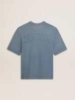 Unisex cotton T-shirt in baby blue with reverse print on the back - Image 3