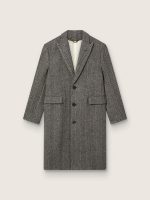 Men's single-breasted wool coat with beige and gray herringbone weave