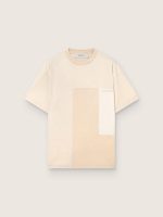 Men's T-shirt in cotton jersey with white and beige patchwork effect