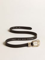Black belt in washed leather with silver color buckle - Image 4