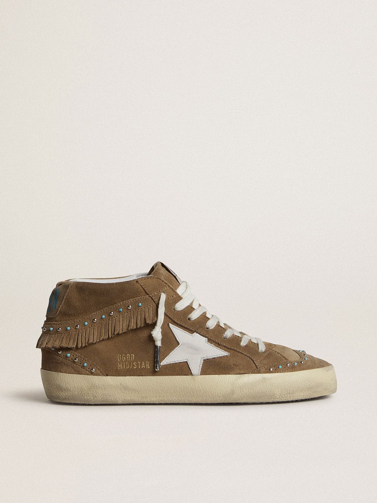 94fda091e09ee527889530407259267ce4a4cb444689fa921e9e2fd543287f2b Women's Mid Star in tobacco suede with fringing and studs - Image 1