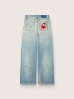 Women's jeans in light blue denim with Golden embroidered logo - Image 2