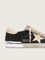 Super-Star in black glitter with cream star and suede inserts - Image 4