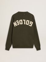 Men's military green crew neck sweater with 'Golden' lettering on the back - Image 3