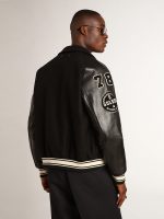 Black wool bomber jacket with patch - Image 4