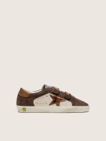 Young Old School in sand laminated leather and brown suede, with orange laminated leather star