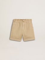 Girls' sand-colored shorts with embroidered logo