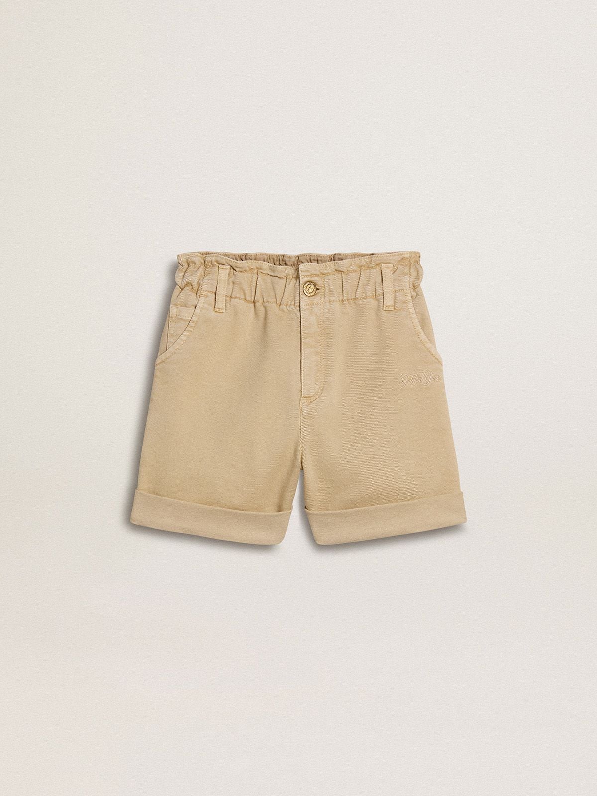 96e606987bfe8e21ce6d43f3d15d69d3228a7458249a16bcec2f031ec15bbd5a Girls' sand-colored shorts with embroidered logo - Image 1