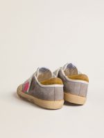 Women's Super-Star in dove-gray suede with fuchsia leather star and ocher suede heel tab - Image 4