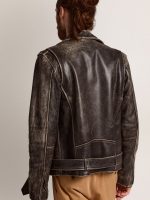 Men's biker jacket in distressed leather - Image 4