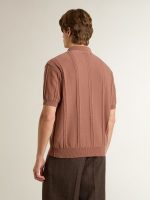 Men's brick-colored polo with embroidered logo. - Image 4