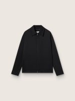 Men's zip-up jacket in black wool gabardine