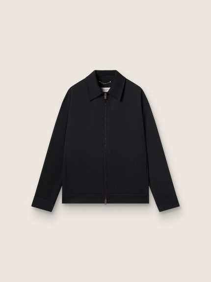 Men's zip-up jacket in black wool gabardine
