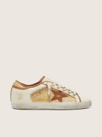 Women's Super-Star in white leather and raffia with brick-red star and inserts