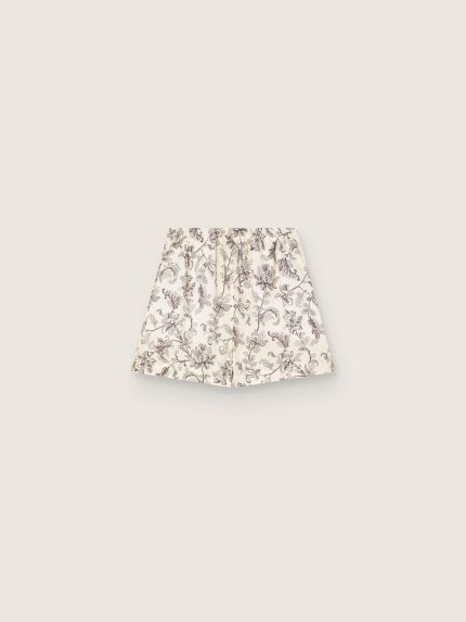 Women's shorts in black and white cotton poplin with floral print