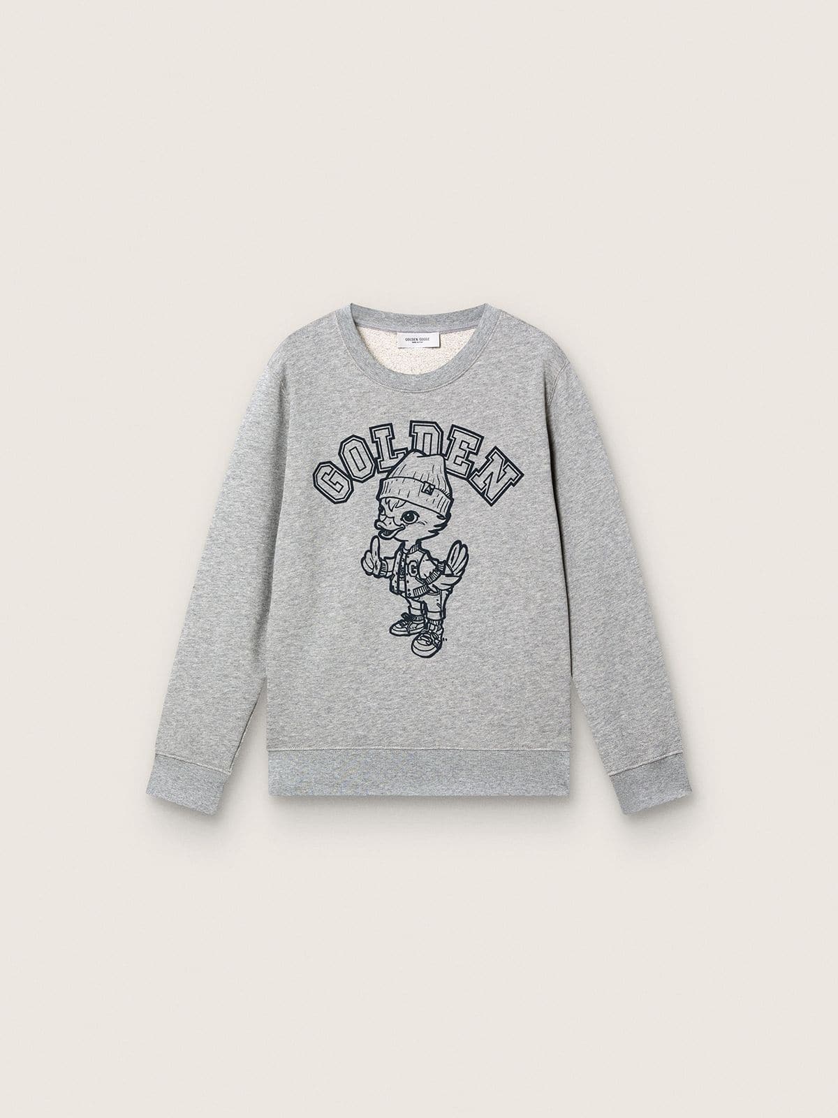 9943e2977568beb4ee9d2de95ad89cf932c71f673e544b02d2ff1e81ef623a5d Journey crew neck sweatshirt for boys in gray melange cotton with mascot print - Image 1