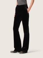 Women's slim-fit flared pants in black cotton velvet - Image 5