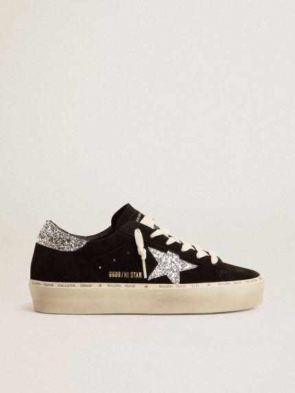 Women's Hi Star in black suede with silver glitter star