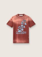 Women's T-shirt in rust-colored cotton jersey with floral print