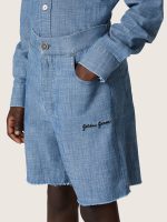 Journey unisex shorts in light blue cotton chambray with embroidered logo - Image 4