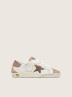 Young Super-Star in white leather with dark gray suede star and beige suede inserts