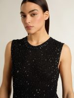 Black mesh knit top with sequins and contrasting details - Image 6