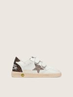 Junior Ball Star in white leather with dove-gray glitter star and brown glitter inserts
