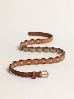 Trinidad belt in aged tan-colored leather with golden maxi studs - Image 4