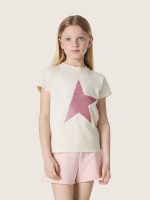 Star girls' T-shirt in white cotton jersey with pink glitter star - Image 6
