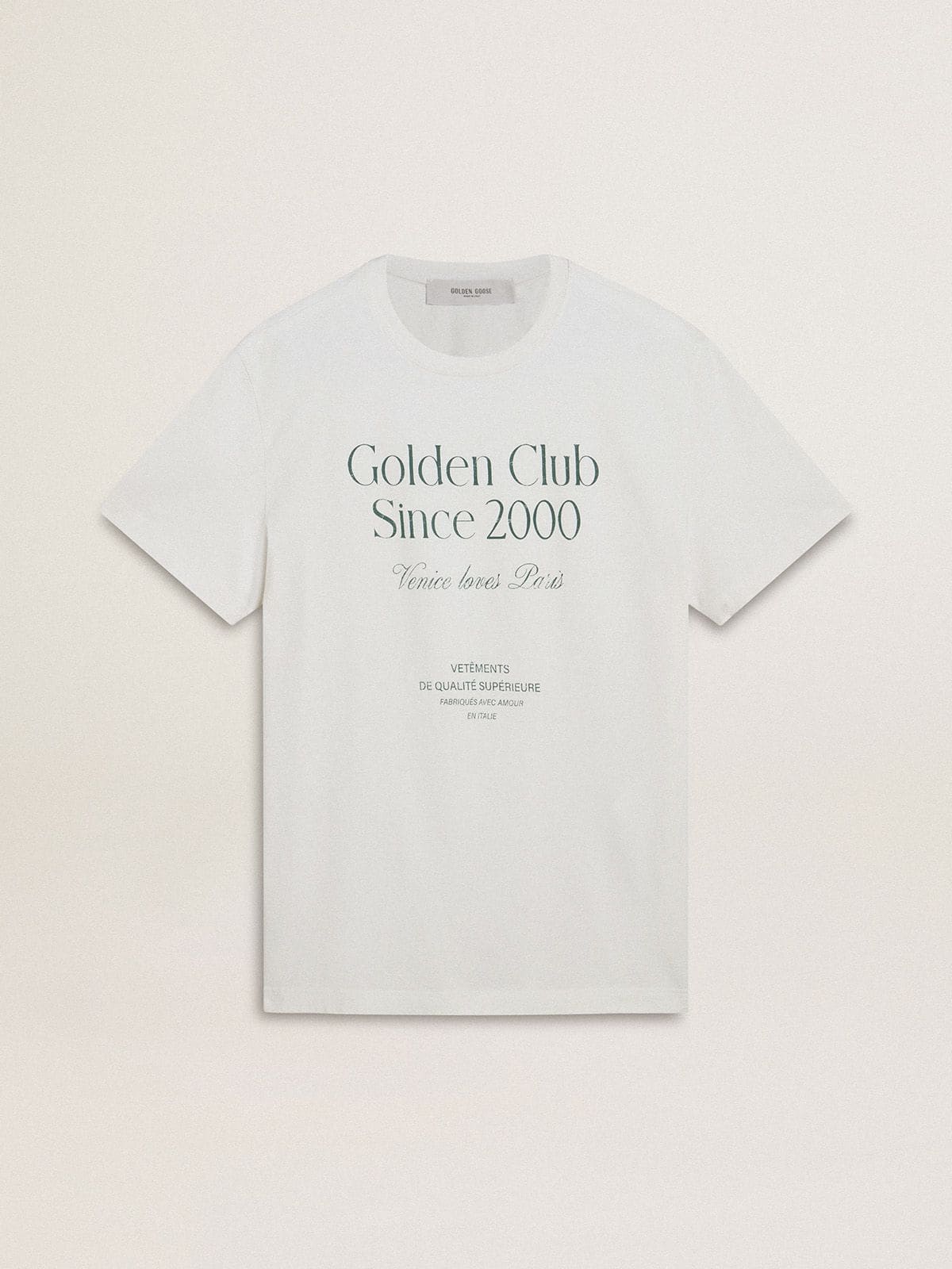 9b28817e6ef31ab724f485e7772fdc9efa0914adb15f6c62edcbe487f8f783fe Men's white cotton T-shirt with green print - Image 1