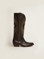 Wish Star boots in black leather with platinum laminated leather inlay star