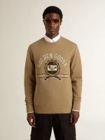Men's beige cotton sweatshirt with print on the front - Image 2