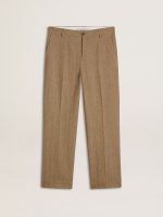 Tailored pants in sand-colored chevron linen blend