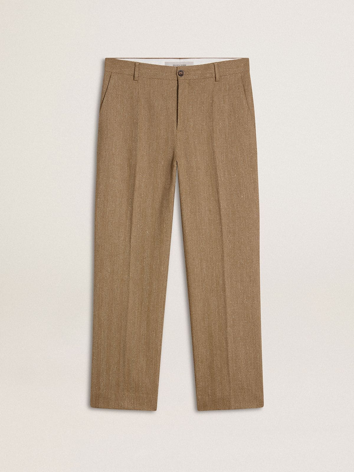 9c0324484dd35298cda9a53a5a384cbcbf5768d3575dc9603c8cfd3aa9962fca Tailored pants in sand-colored chevron linen blend - Image 1