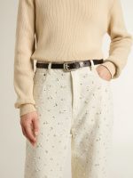 Women's white denim pants with beading and crystals - Image 5
