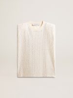 Aged white sleeveless T-shirt embellished with crystals