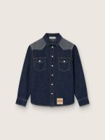 Kids' shirt in blue chambray with reverse details and embroidered logo