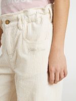 Girls' wide ribbed cream-colored trousers with embroidery - Image 3